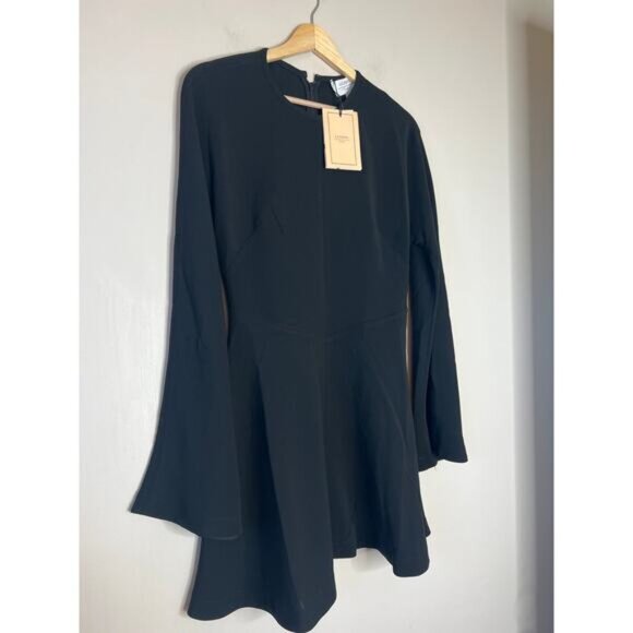 NWT La Ligne Short Fit Crew Neck Back Zip Flare Dolman Sleeve Dress Black Sz: 0 - Picture 3 of 7